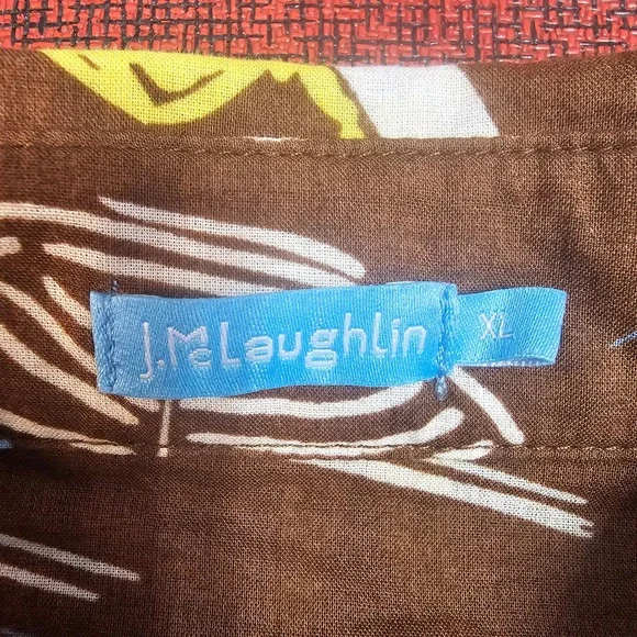 J McLaughlin Lois Button Up Shirt XL Brown AOP Retro Beach Ski Resort Vacation - Picture 5 of 10